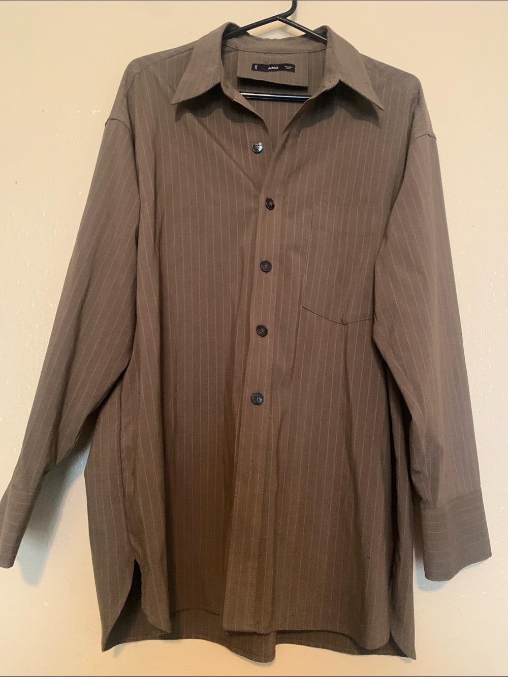 NWOT Mango Brown Pinstripe Long-Sleeve Dress Shirt